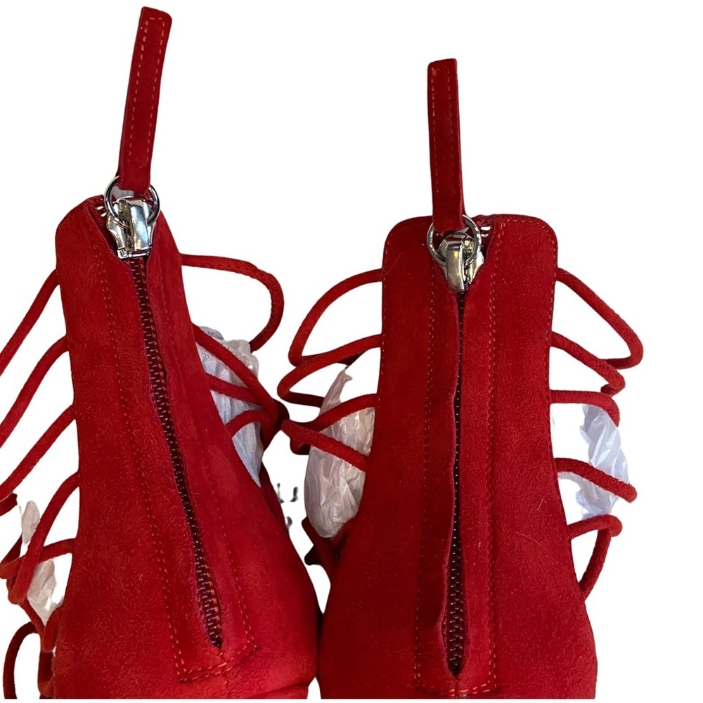 NWOB Giuseppe Zanotti Red Suede Zoey Cage Sandal Stiletto Heels Size 8 - Picture 9 of 11